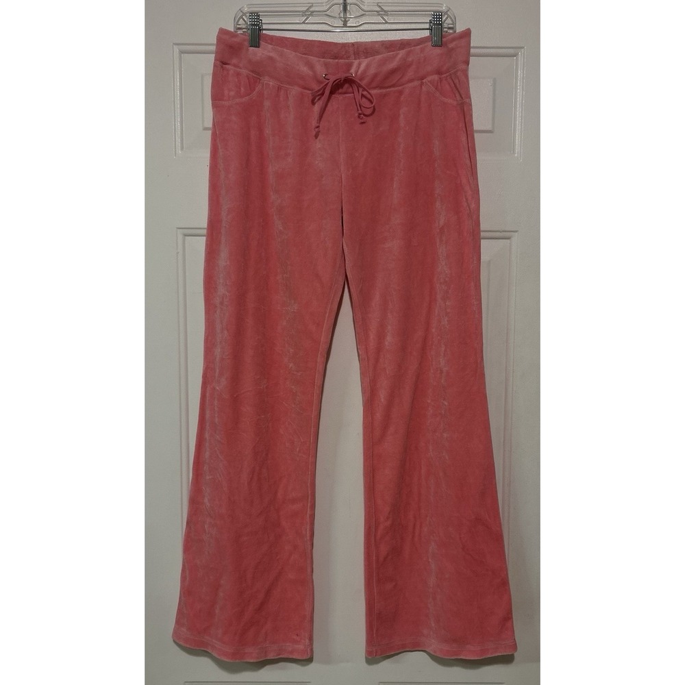 Vintage 90s Y2K LEI l.e.i Wide Leg Pants Pink Velour Crushed Velvet Size Large